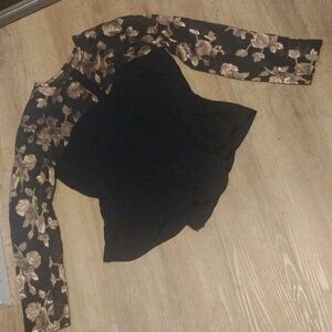 Vintage Black and Gold Floral Peplum Blouse